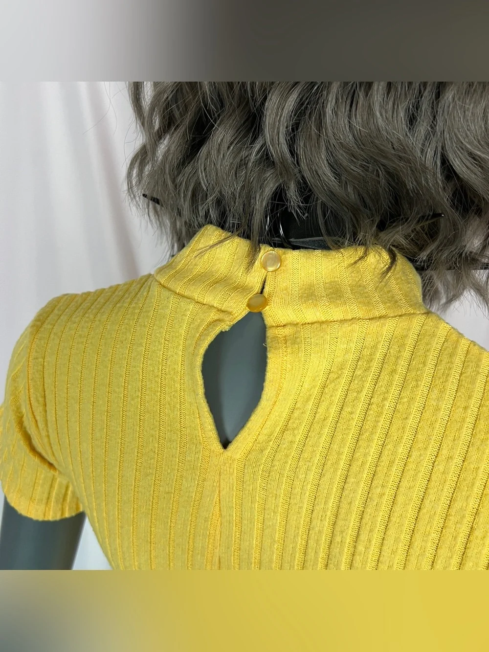 Vibrant Yellow Ribbed Knit T-Shirt Sweater Bodycon Dress